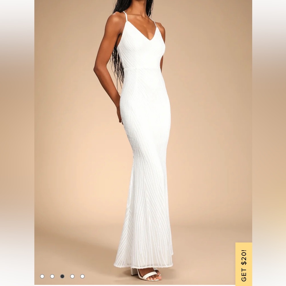 White Sequin Mermaid Maxi Dress